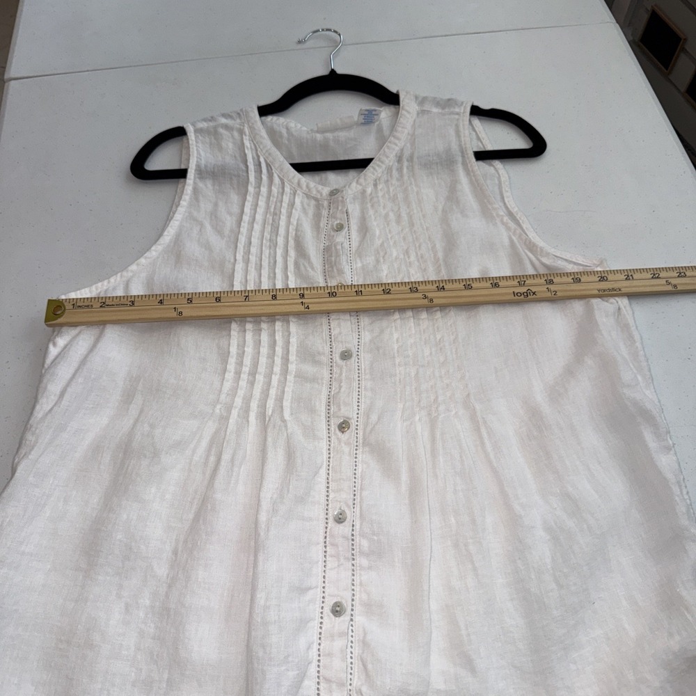 Sigrid Olsen Shirt Women Sz  Large 100% Linen White Tank Pink tuck Buttons - Picture 6 of 9